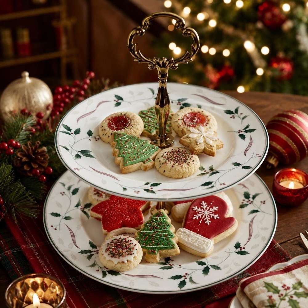 Christopher Stuart Holiday Splendor 2 Tier Tidbit Tray Christmas Dessert tray